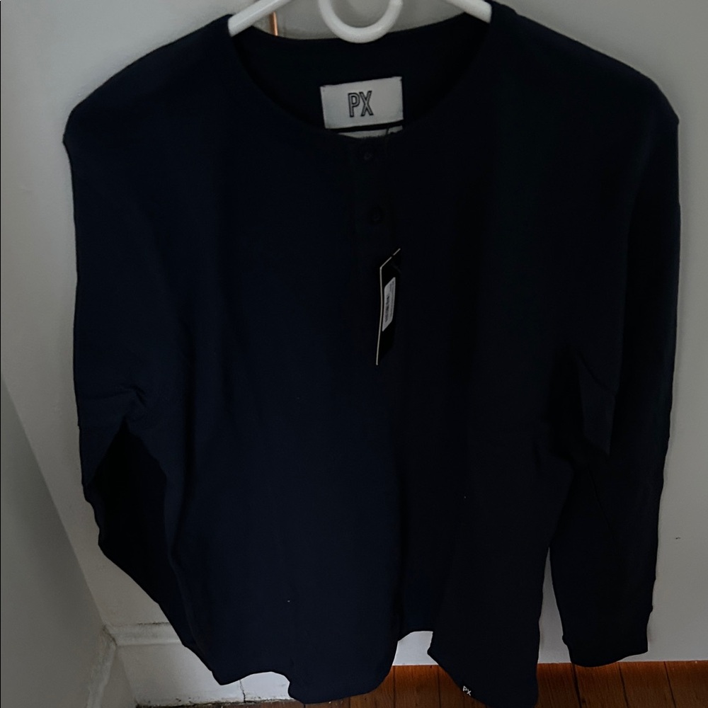 PX Navy Blue Long Sleeve Henley Shirt